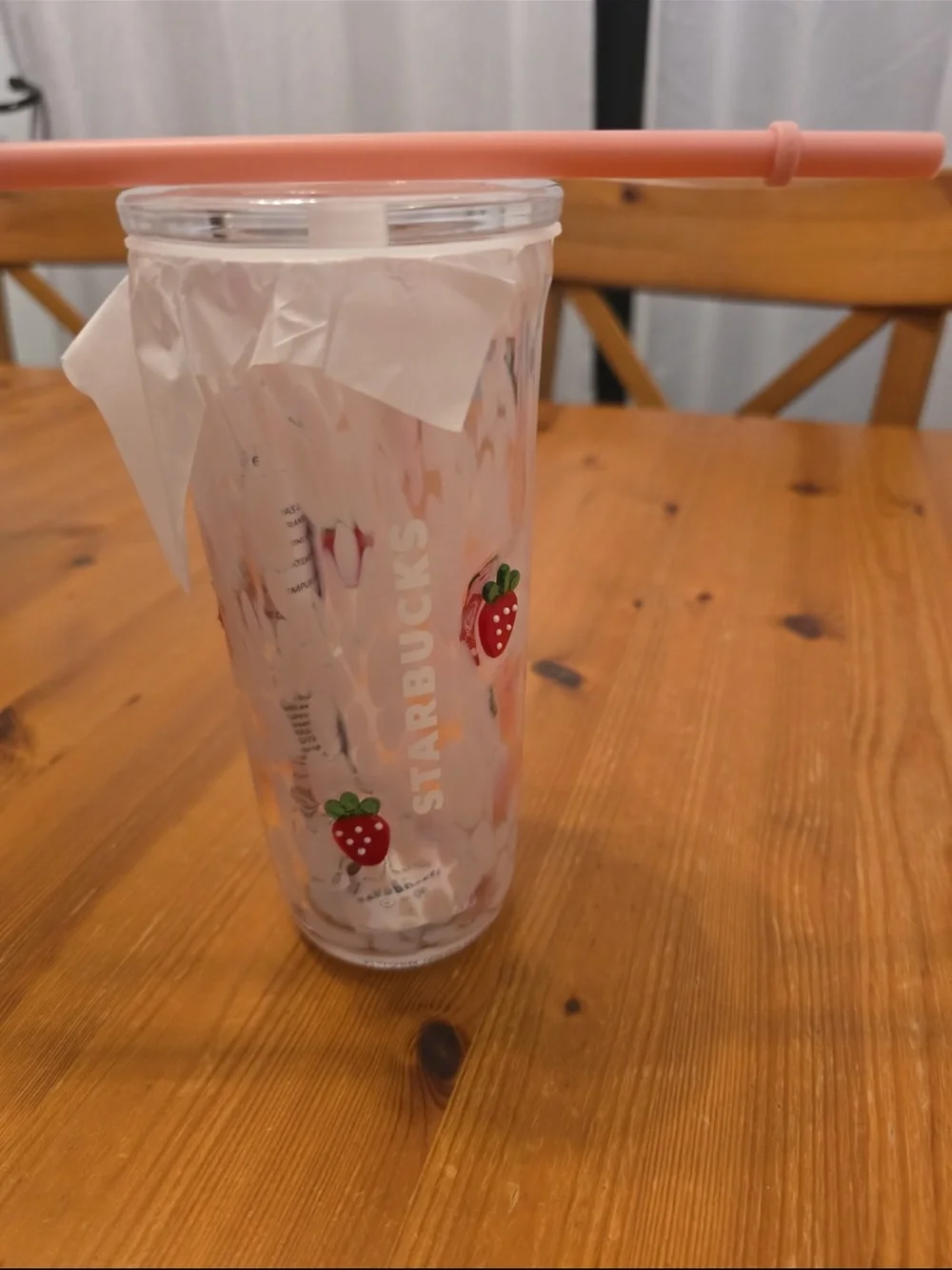 Starbucks Clear Strawberry Tumbler with Pink Straw